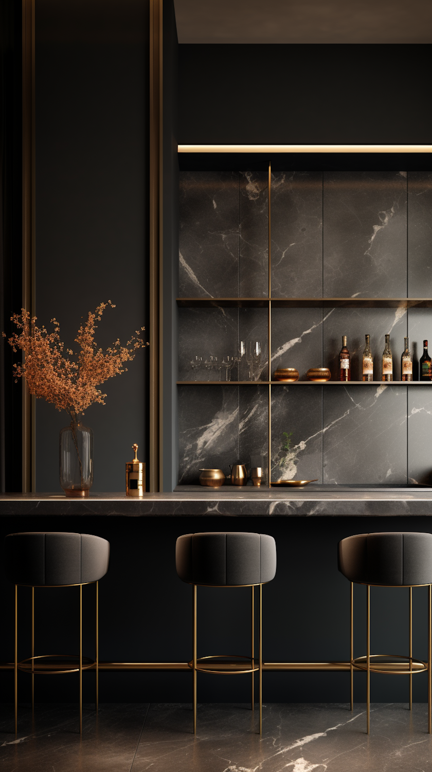 Gold-Accented Monochrome Luxe Bar