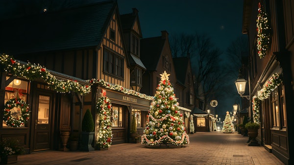 Festive Street Scene at Night