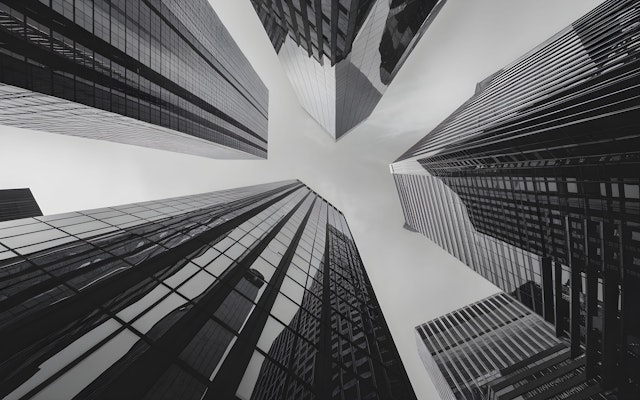 Monochrome Skyscrapers Converging