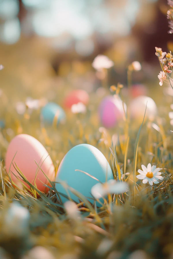 Easter Eggs in Grassy Field