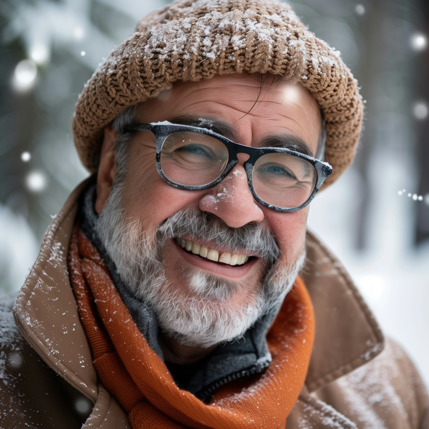 Joyful Elderly Man in Winter