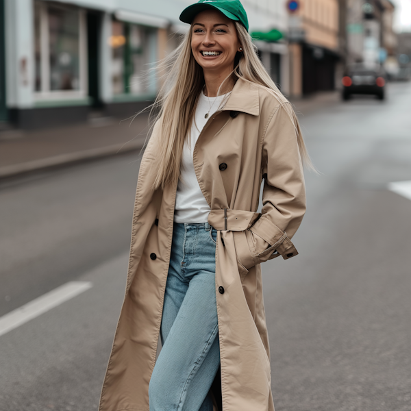 Cheerful Woman Walking in City