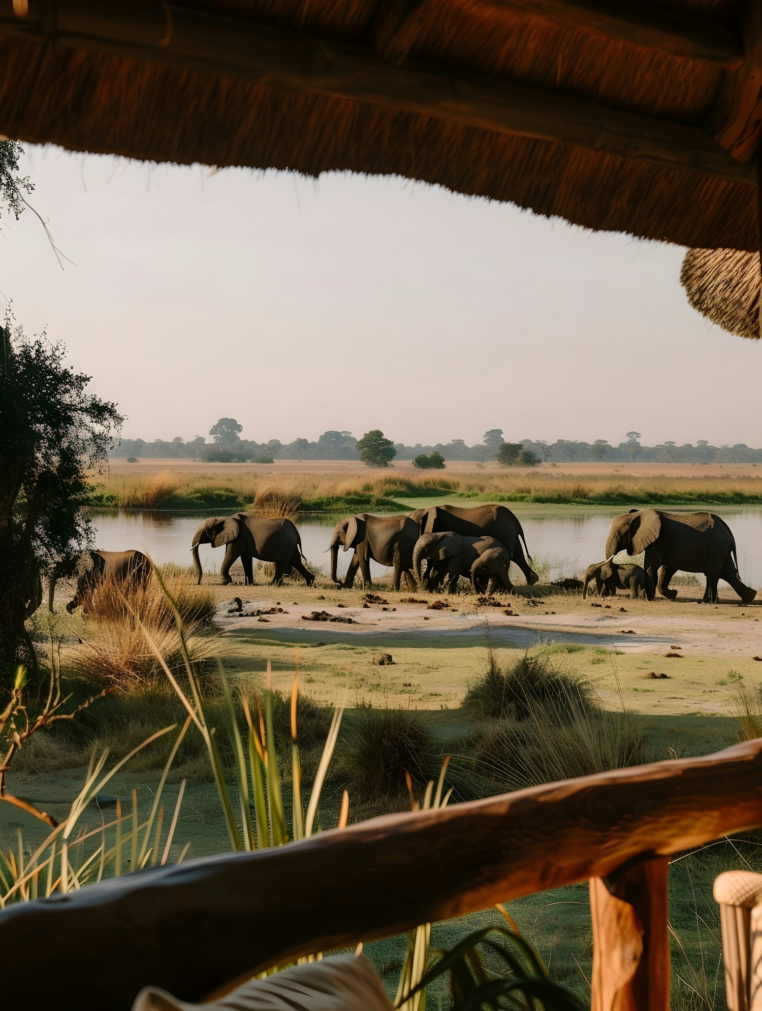 Serene Elephant Herd by Water