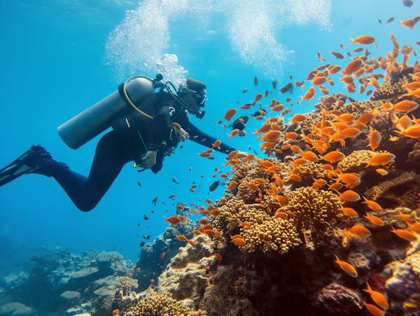 Aquatic Odyssey: Diver Among Clownfish