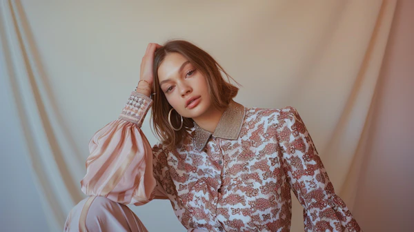 Thoughtful Young Woman in Fashionable Attire