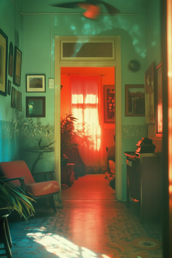 Warmly Lit Room with Hallway