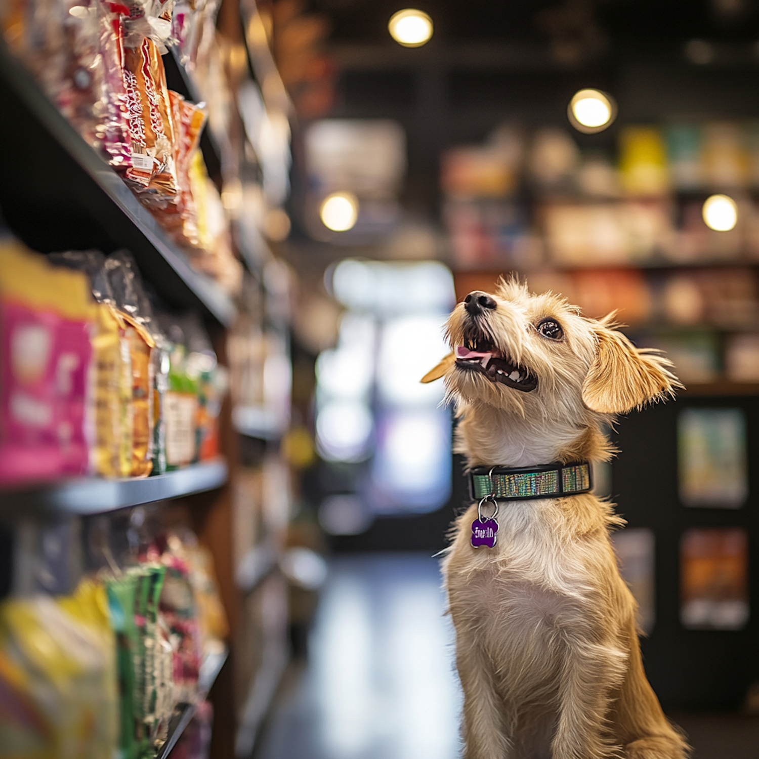 Curious Dog in Store Aisle