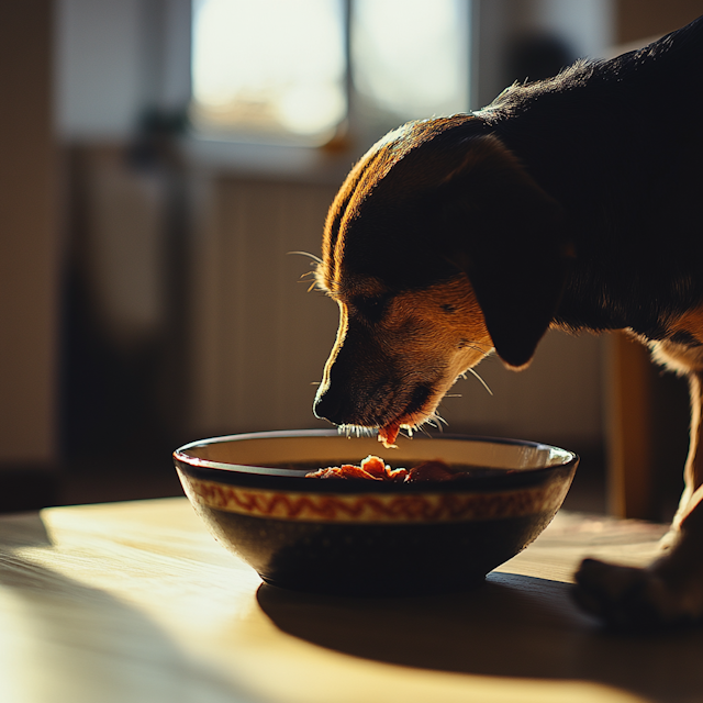 Dog Eating in Sunlight