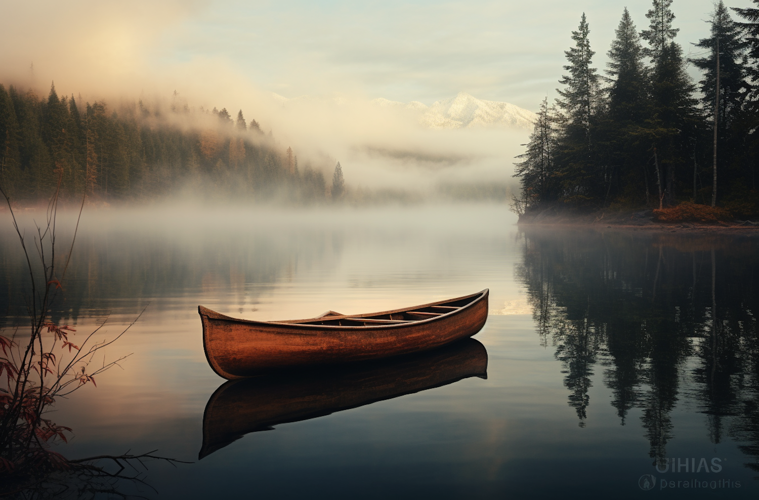 Misty Dawn Canoe Reflections