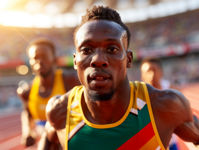 Focused Male Sprinter in Track Competition