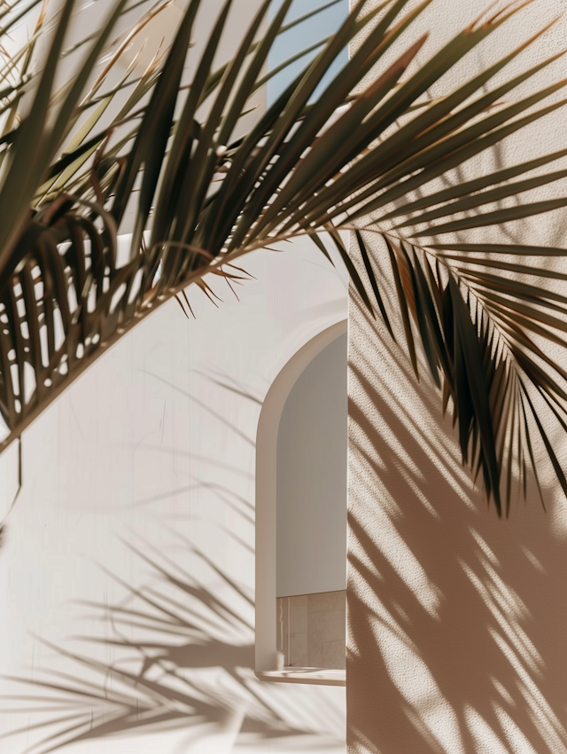 Serene Minimalist Scene with Palm Shadows