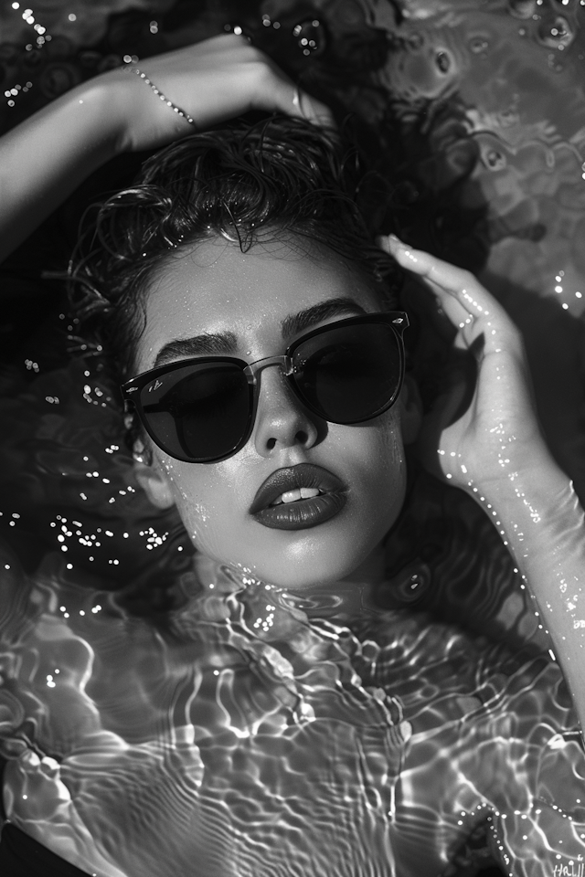 Elegant Submerged Woman in Sunglasses