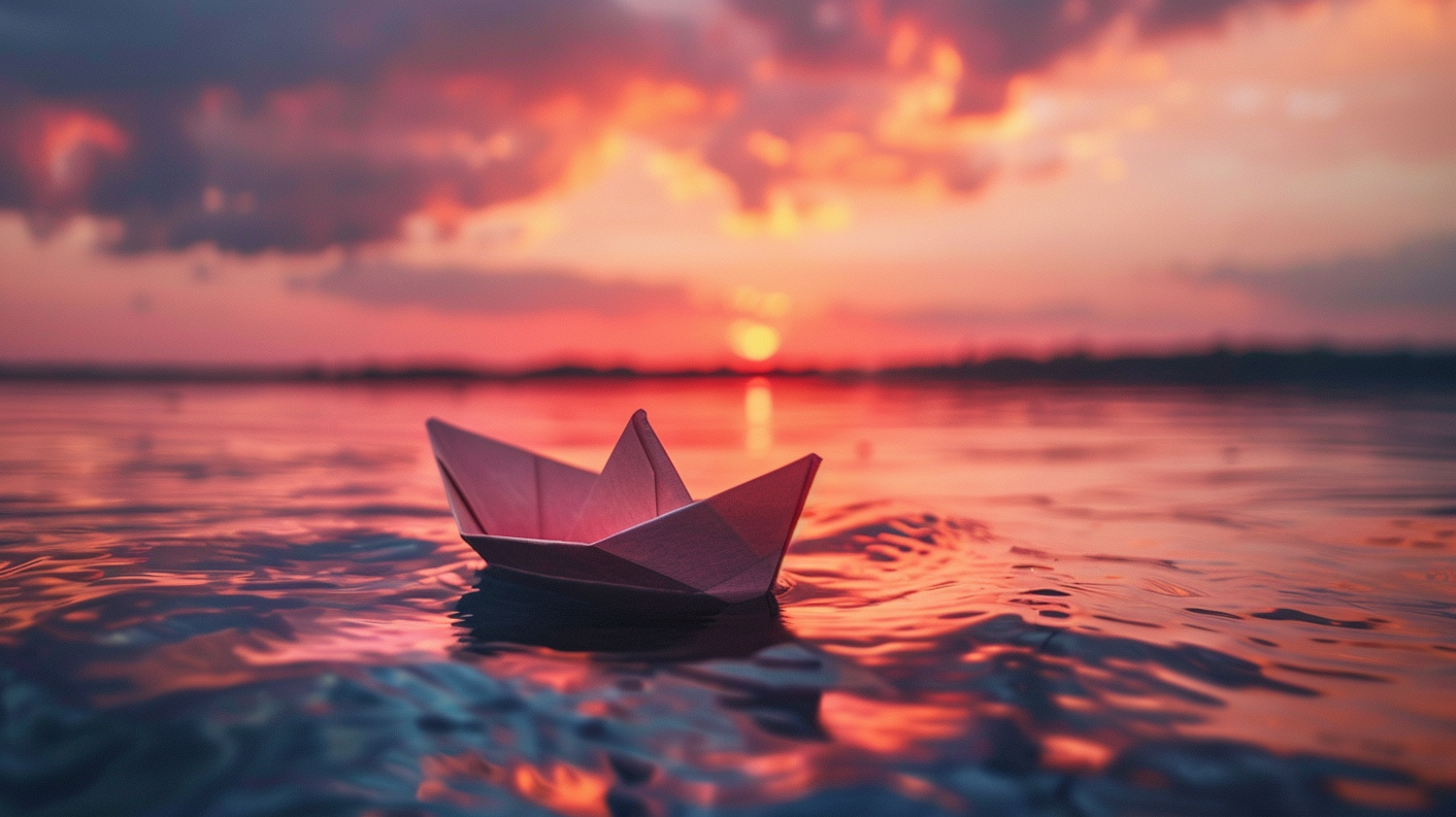 Serene Sunset Paper Boat