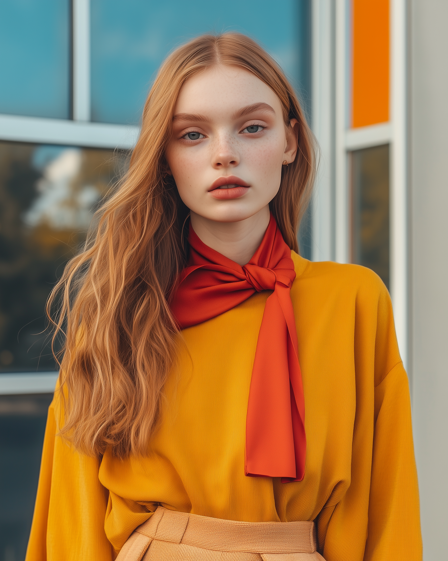 Portrait of a Young Woman with Red Scarf