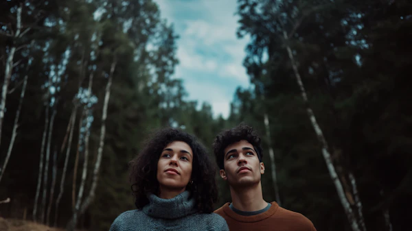 Contemplative Duo in Autumnal Woodland