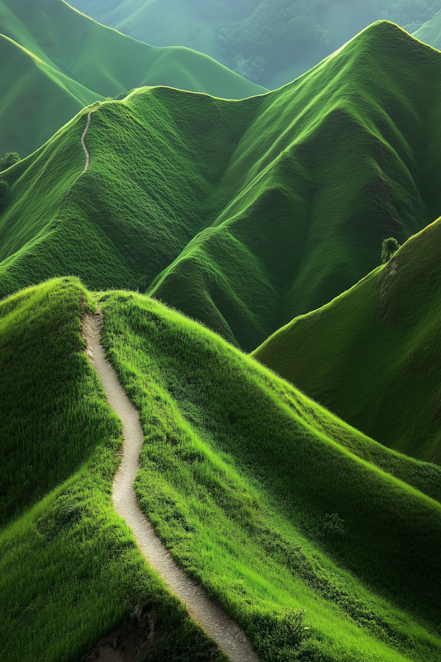 Lush Green Hills with Winding Path