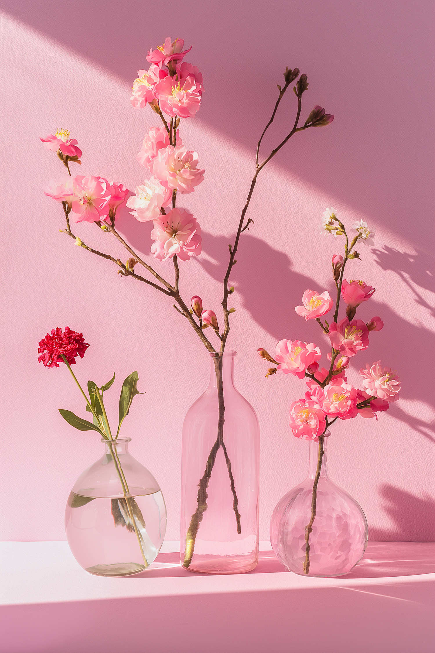 Pink Blossoms in Glass Vases