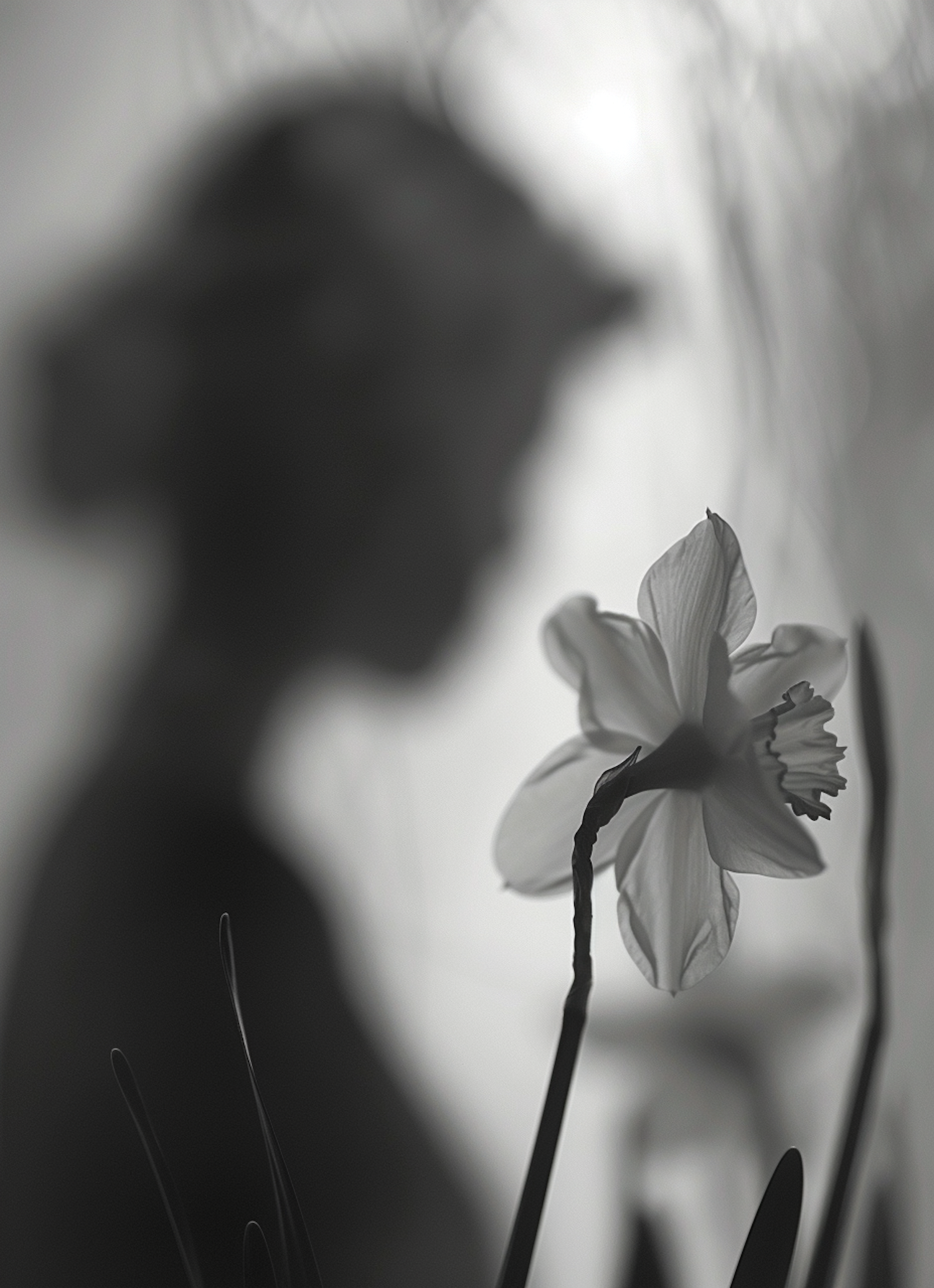 Monochromatic Daffodil and Human Silhouette