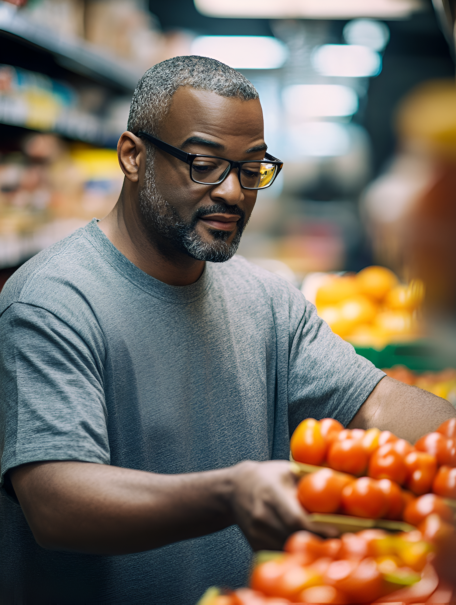 Man Selecting Tomatoes in Grocery Store