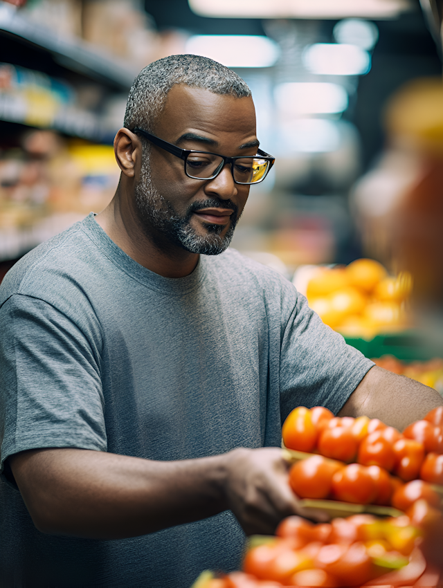 Man Selecting Tomatoes in Grocery Store