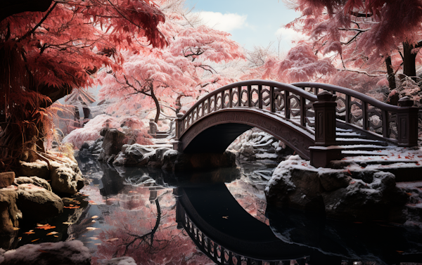 Winter's Embrace at the Crimson Foliage Bridge