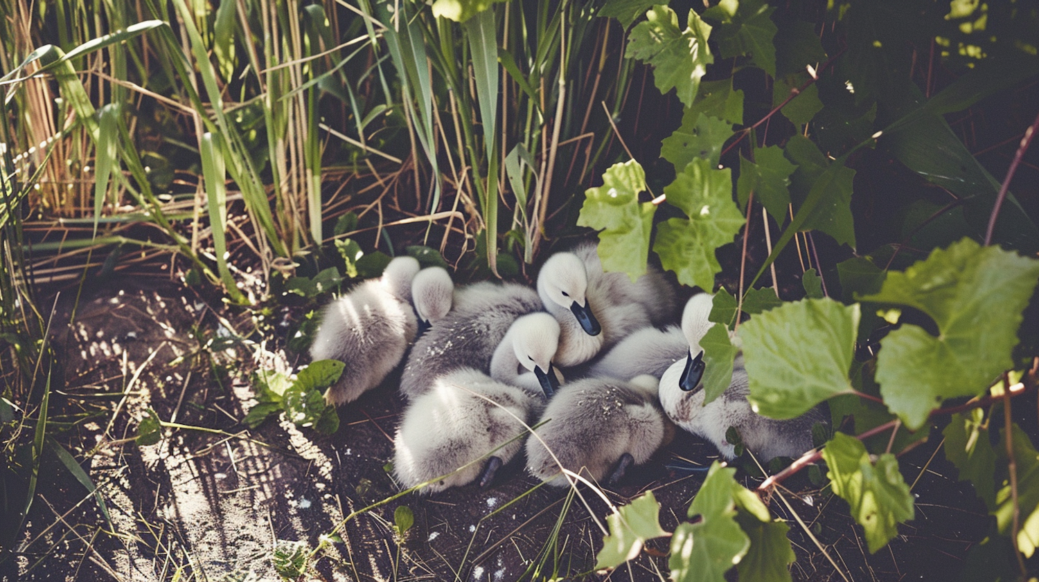 Fluffy Cygnets in Nature