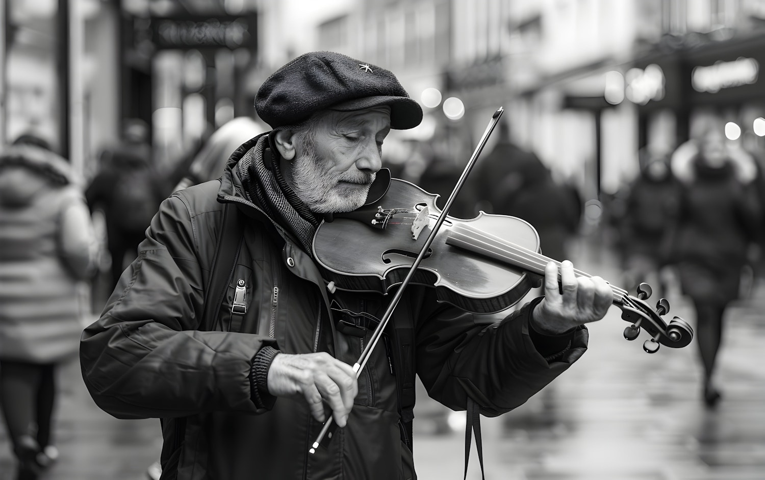 Elderly Man Playing Violin on Street