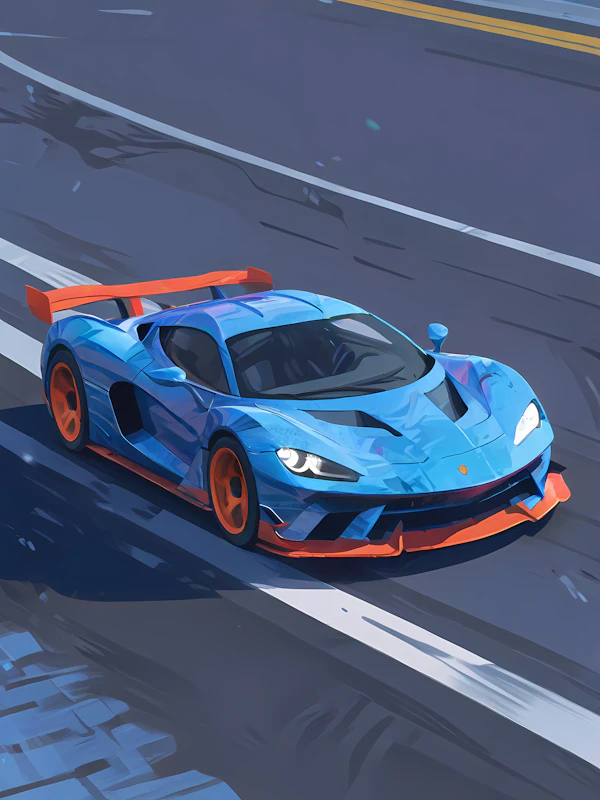 Blue Sports Car Art