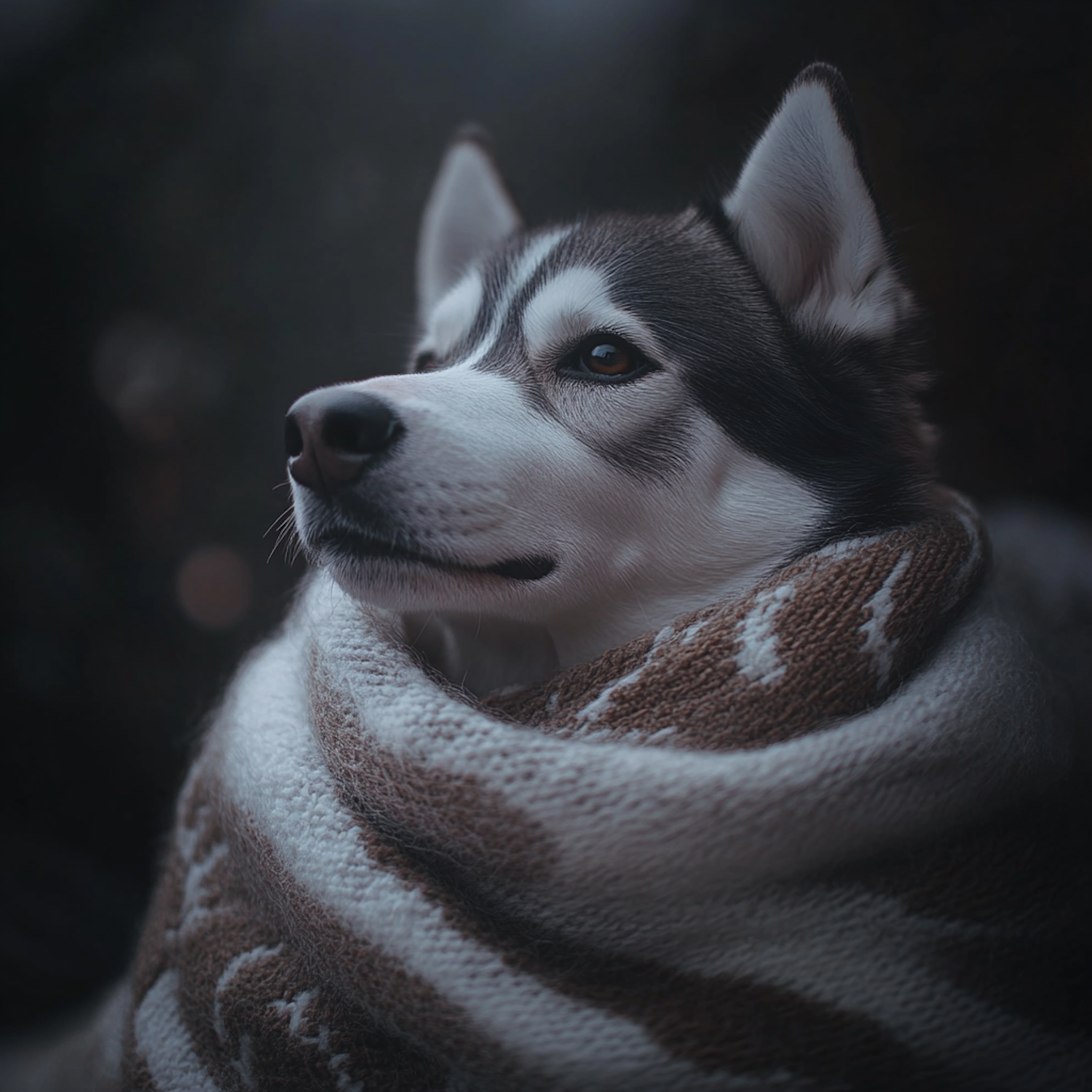 Siberian Husky in Cozy Blanket