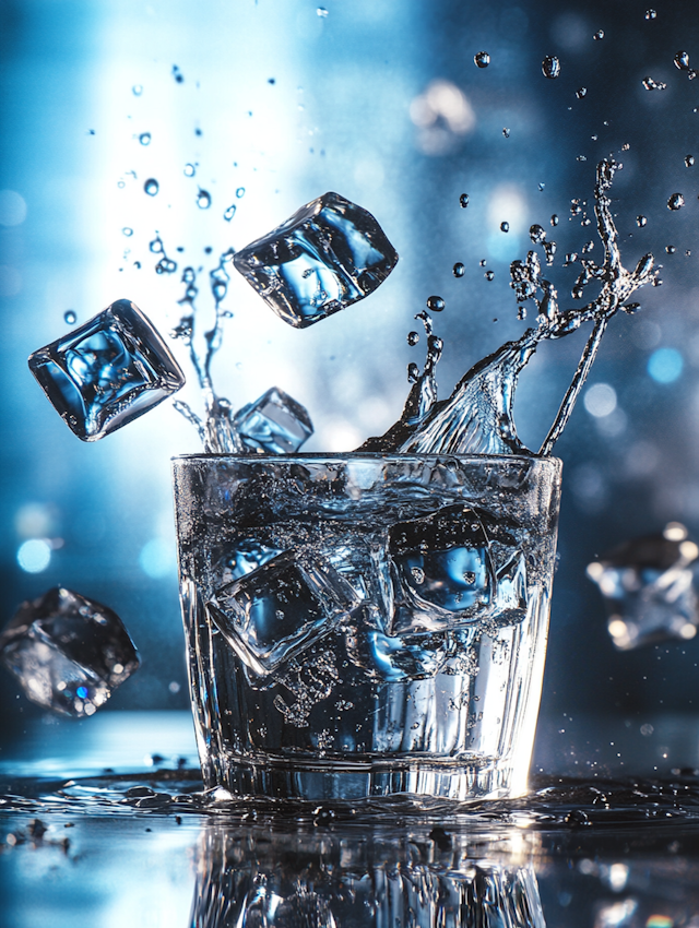 Dynamic Glass of Water with Ice Cubes