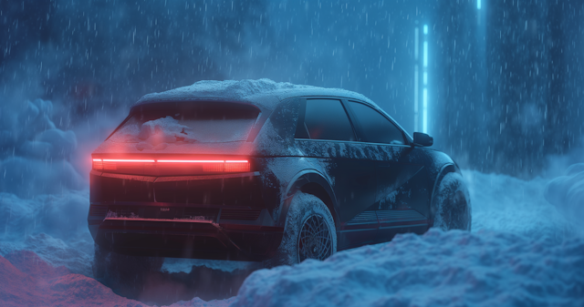 Snowy Nighttime Car