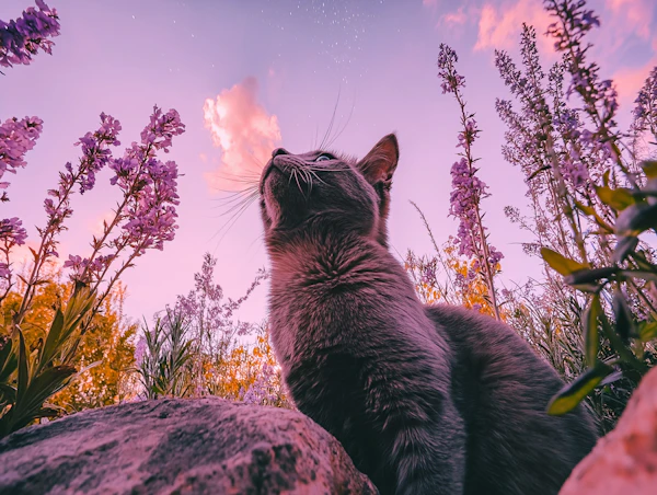 Dramatic Cat in Twilight Garden