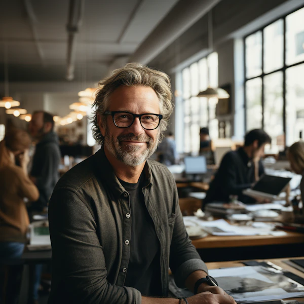 Confident Intellectual in a Co-Working Café