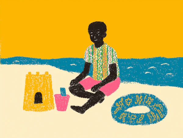 Boy on Beach Illustration