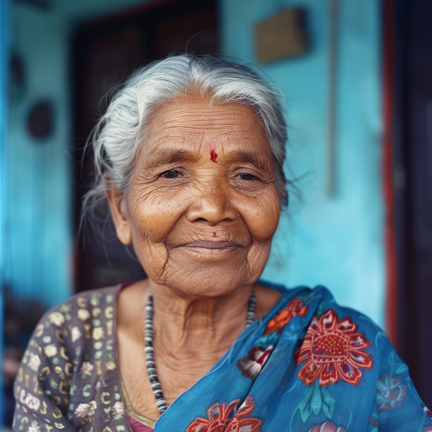 Elderly Woman with Traditional Attire and Bindi