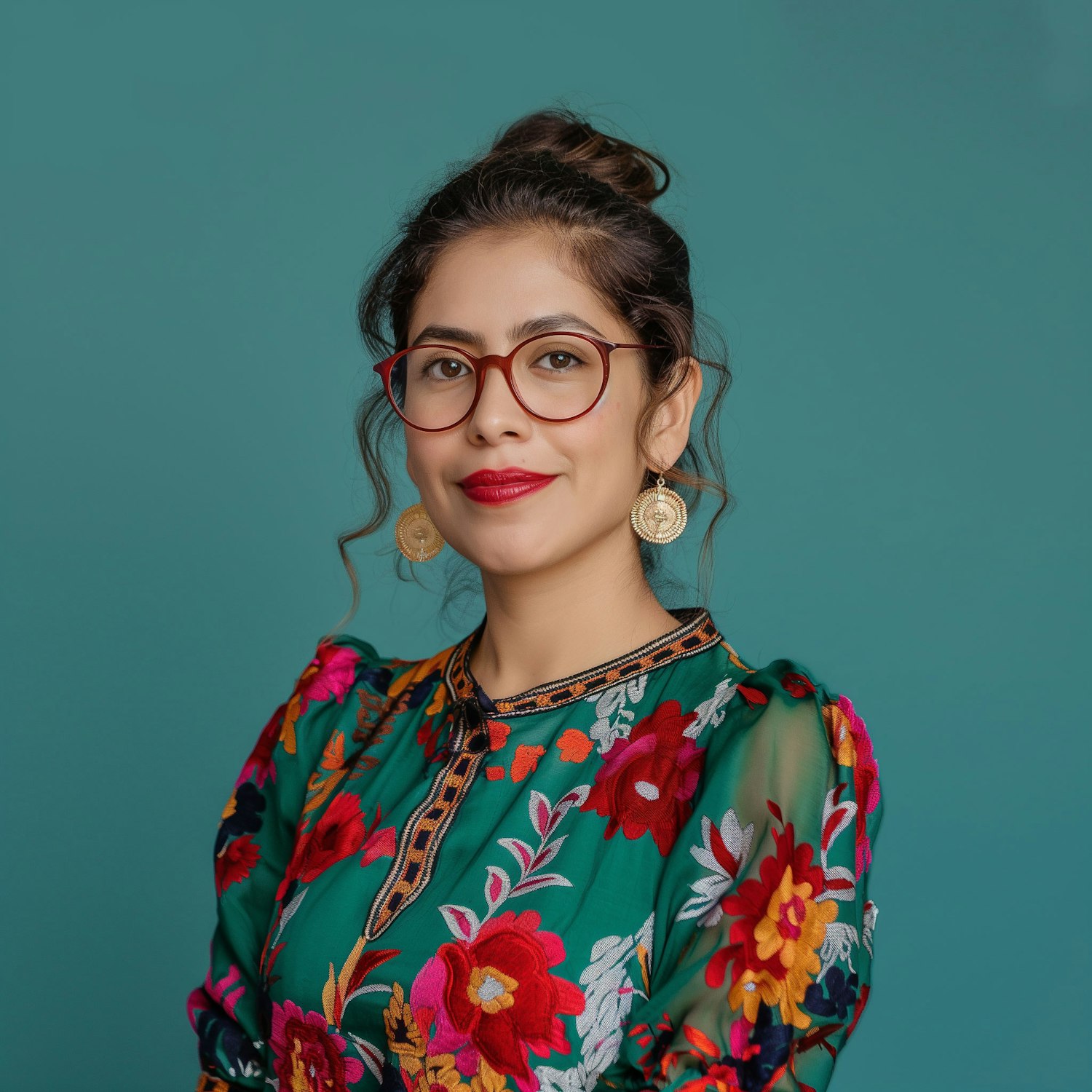 Stylish Woman with Floral Blouse