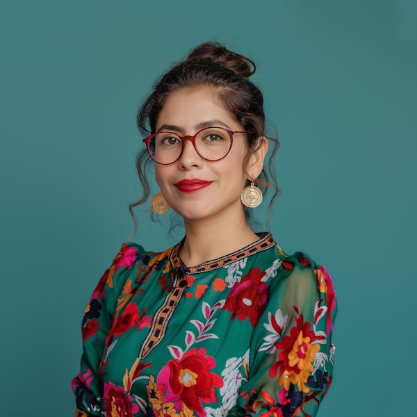 Stylish Woman with Floral Blouse