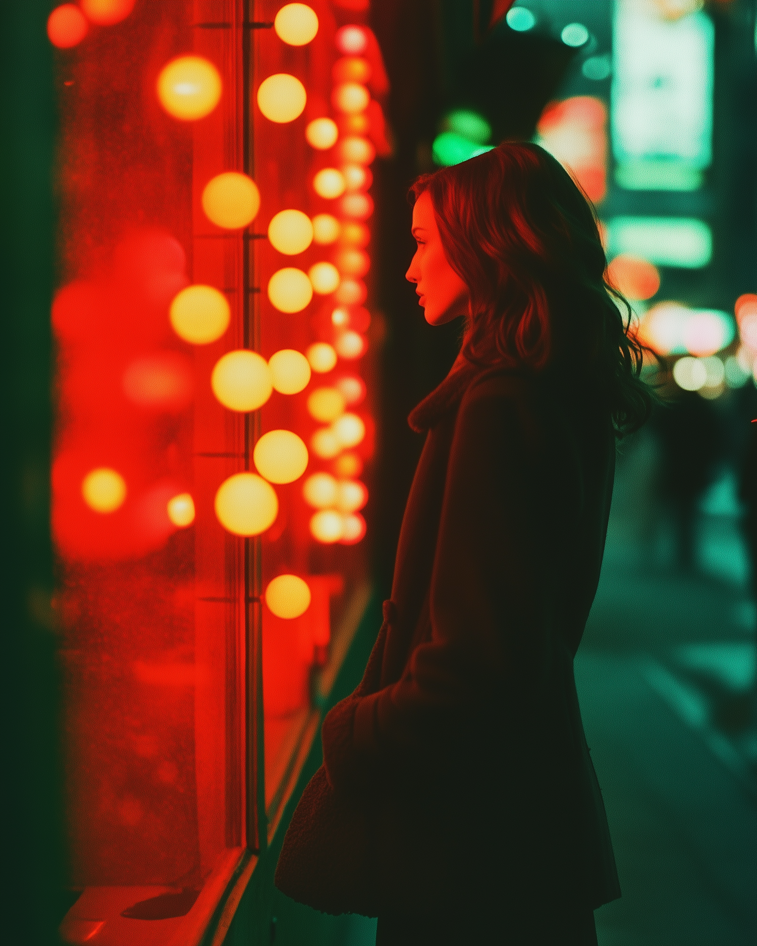 Woman in Urban Light Display