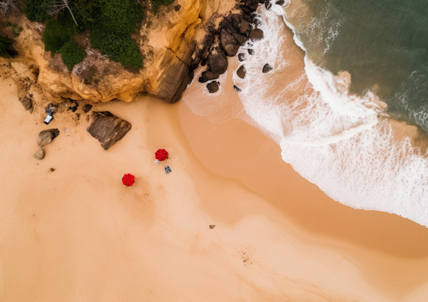 Emerald Seascape with Red Parasols