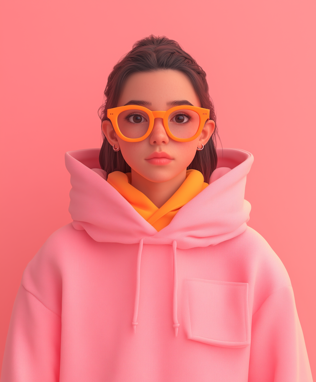 Young Woman with Striking Orange Glasses