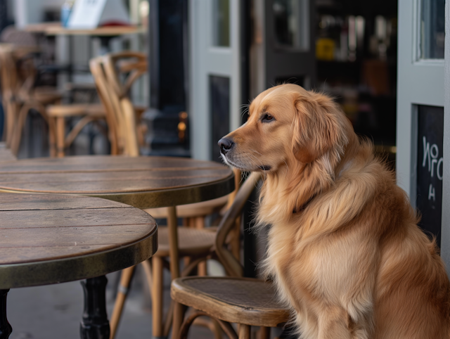 Golden Retriever Waiting Outside Café