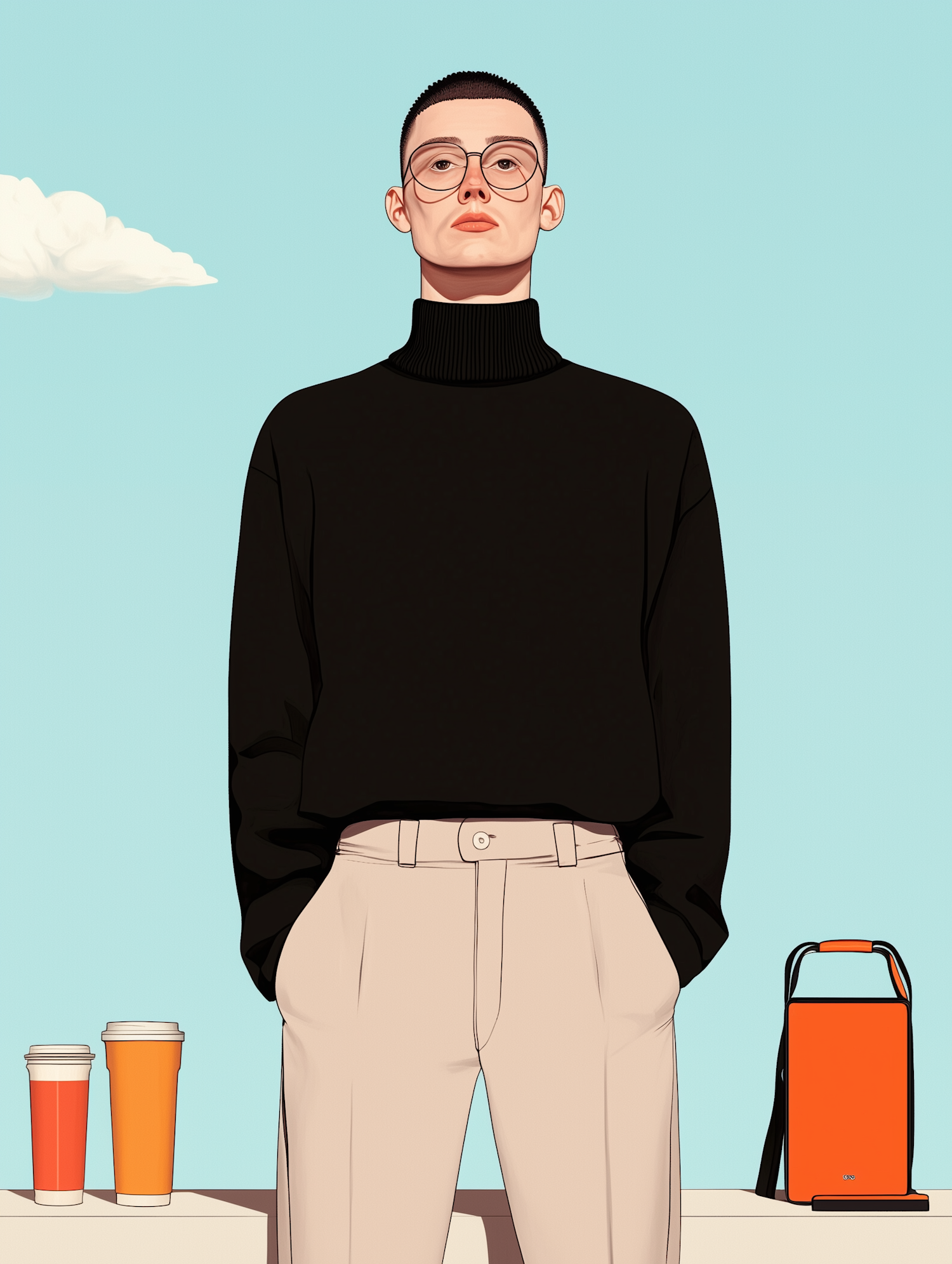 Stylish Individual with Coffee Cups