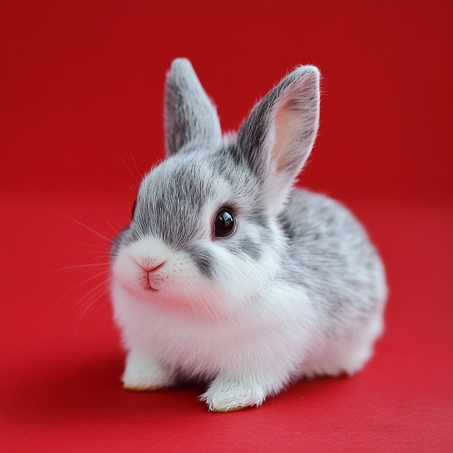 Fluffy Rabbit on Red Background