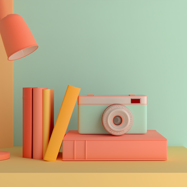 Vintage Camera and Books Still Life