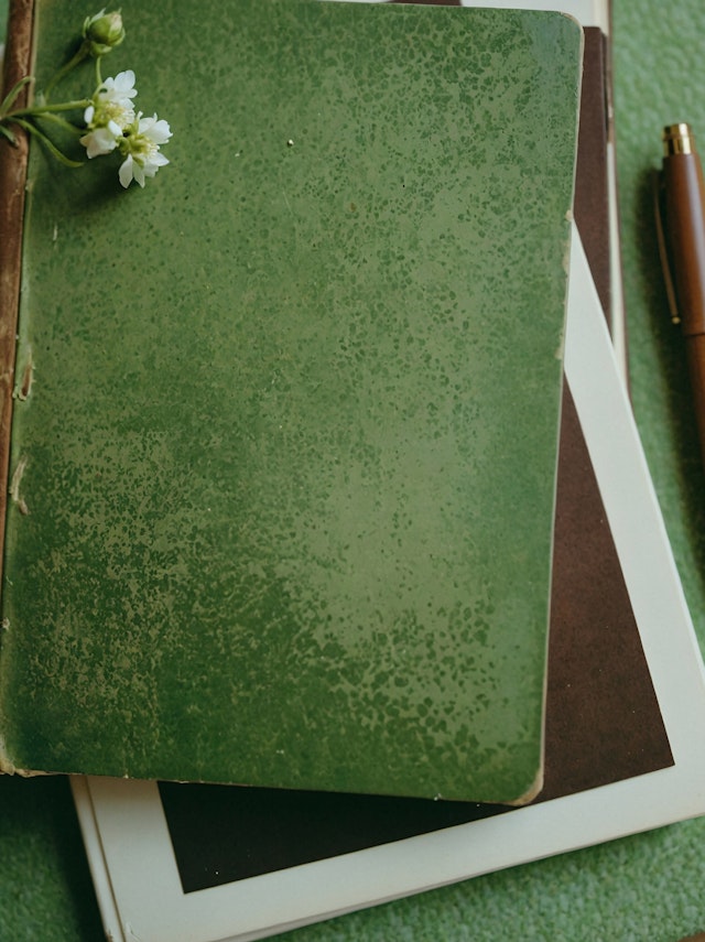 Vintage Green Notebook with Flowers