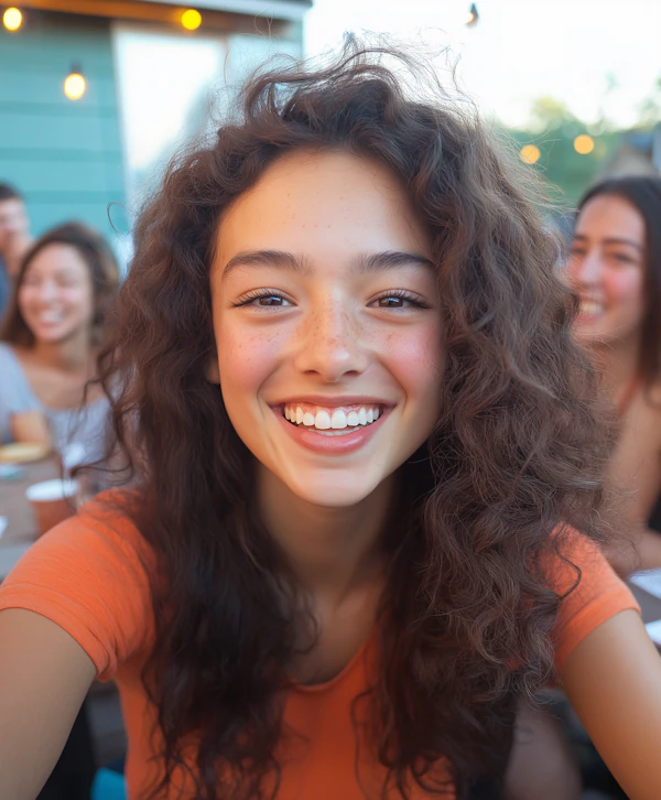 Joyful Young Woman in Social Setting