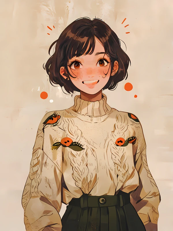 Cheerful Young Person in Pumpkin Sweater
