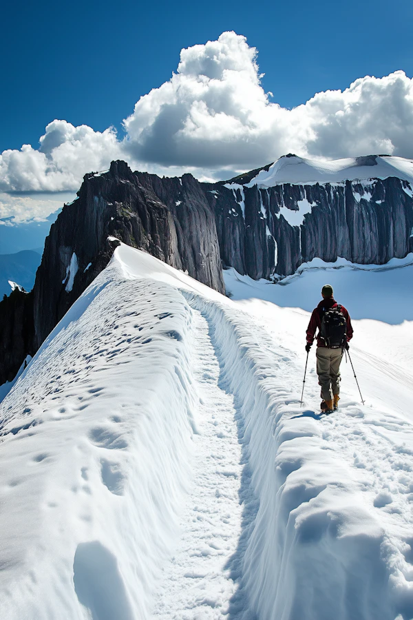 Lone Hiker on Snowy Ridge