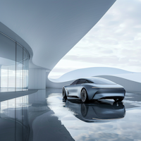 Futuristic Silver Car in Modern Architectural Space