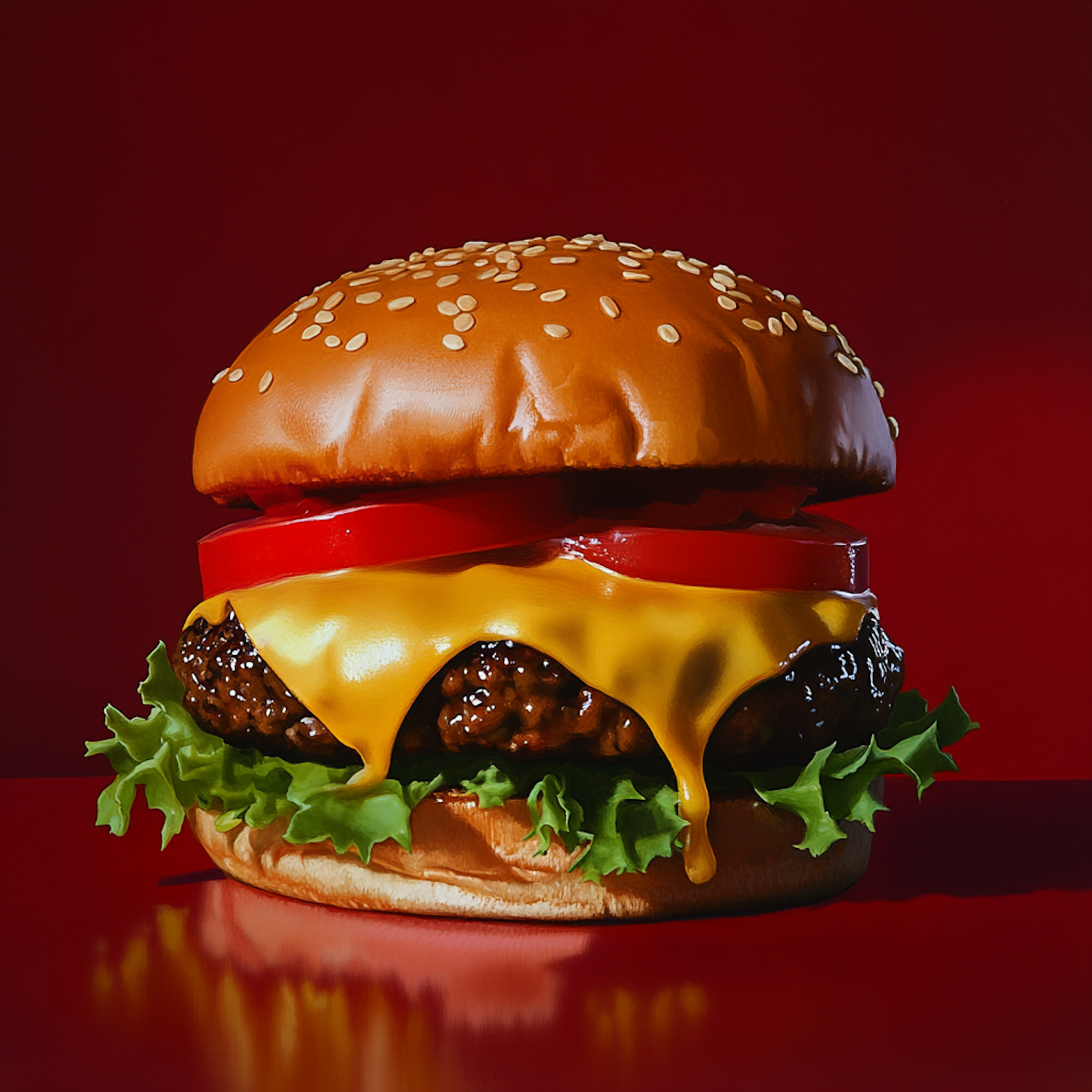 Gourmet Hamburger on Red Background